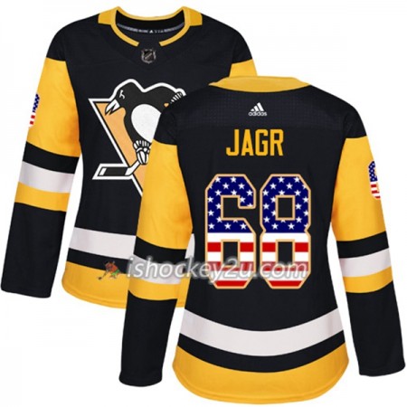 Dame NHL Pittsburgh Penguins Trøje Jaromir Jagr 68 Adidas 2017-2018 Sort USA Flag Fashion Authentic
